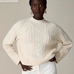 J Crew Roll Neck Cable Knit Sweater S Supersoft Yarn Merino Wool Cream Old Money
